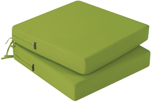 PRIMEPATIO Lot de 2 coussins de chaise - 40 x 40 cm - En mousse imperméable - Avec rubans - Pour l'extérieur, le jardin, la terrasse - Vert