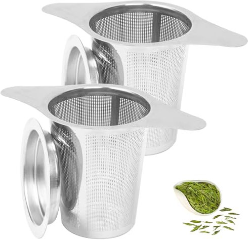 2 PCS Tea Filter,304 Stainless Steel Tea Strainer,with lid Wide Handle Tea Infuser,for teapots Cups Mugs to Brewing Steeping Tea Leaf Strainer,Loose Tea Strainer,Tea Infuser for Loose Tea