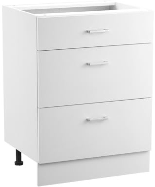 VEVOR Meuble Bas Cuisine avec 3 Tiroirs, Placard de Cuisine Non Assemblée, Armoire de Base Prête à Assembler 60x47,5x81,6 cm, avec Glissières de Tiroir à Fermeture Douce, pour Bureau Domicile, Blanc