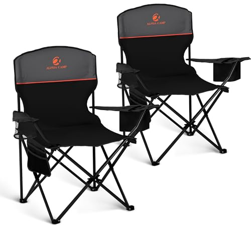 LET'S CAMP Set of 2 Camping Chairs for Adults Supports 120kg Black