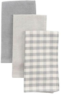 Paño de Cocina, Absorbente y Resistente, Diseño Elegante para Cocina, Juego de Trapos Suaves, 50 x 50 cm, Pack 3 Unidades (Gris)