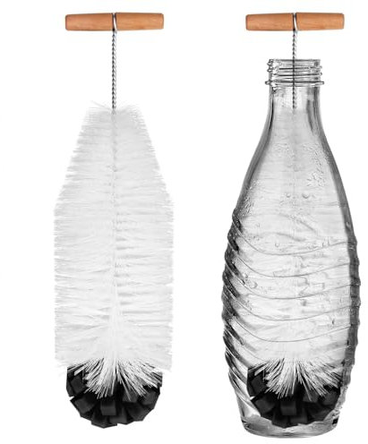 Cepillo para Botellas de 35 cm, Limpiador Botellas por Dentro Compatible con Botella de Cristal Sodastream, Cepillos Duros y Esponjas Blandas, Eliminando la Suciedad Obstinada Sin Arañazos (Negro)