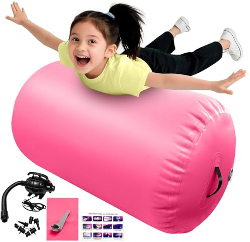 Jacgood Air Roller Gymnastics Tumbling Barrel, 80 CM Inflatable Air Tumble Track Mat Backbend Trainer with Electric Air Pump for Yoga Training Backflip Home Use