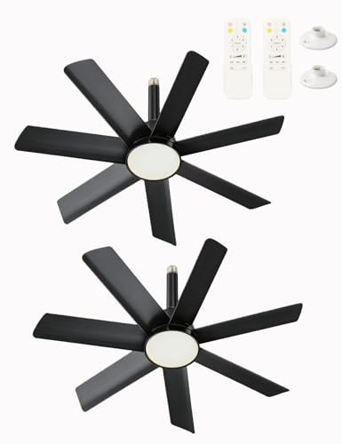 NWOP 28 Inch Socket Fan Light with Remote Control, Screw in E26/E27 Ceiling Fan with LED Light, 3000-6000K Adjustable Color Temp, 6 Speeds, Timer, for Bedroom Kitchen Living Room Garage, 2-Black