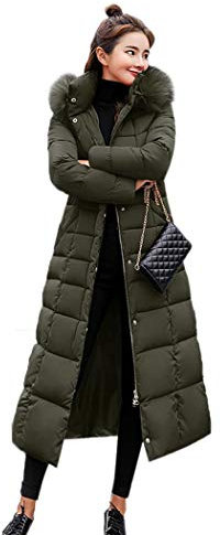 kisshes Women Ladies Long Padded Puffer Coat Winter Warm Cotton Quilted Jacket Parka with Removable Faux Fur Hood Green XXL