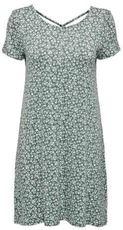 Only Onlbera Back Lace Up S/S Dress Jrs Noos Vestido, Balsam Green/Aop:White Flowers, M Mujer