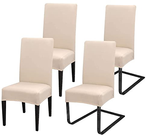 MOLVCE Hussen für Stühle 4er Set Stretch Stuhlhussen Universal Stuhlhusse aus Polyester Stuhlbezug für Esszimmer, Hotel, Bankett, Partys Deko, Hochzeit, Beige