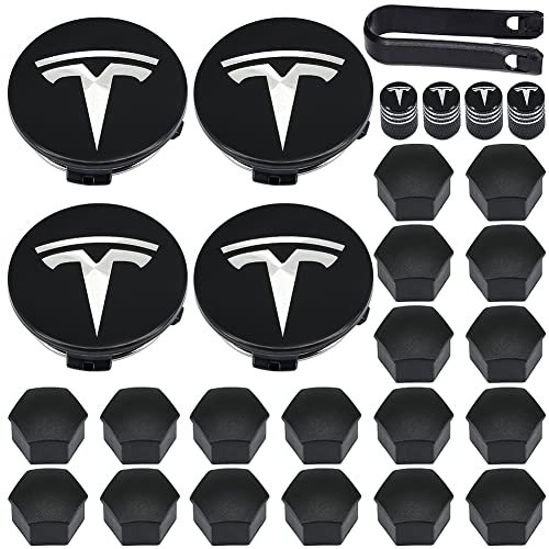 YISIZES Aero Wheel Cap Kit, Tesla Wheel Hub Center Covers Lug Nut Caps for Tesla Model 3, Model Y, Model S, Model X, Silver Logo