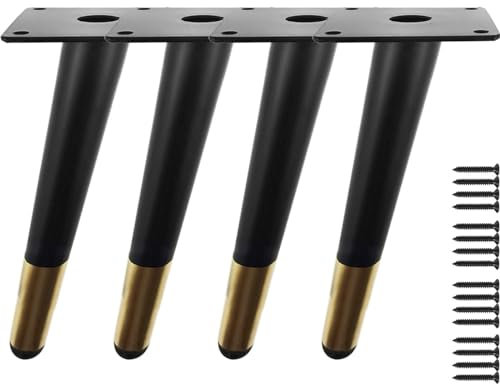 6 Inch Metal furniture Legs Oblique Conical Metal Legs Matte Black Gold Mid-Century Style Furniture Feet for Sofa Cabinet Table Chair Cupboard Couch Home DIY Projects( 4 Pc )(15cm)