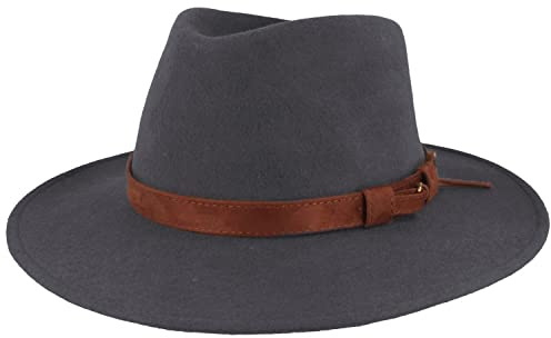 Bred rullbar utomhus filthatt trekkinghatt 100 % ull hatt vattenavvisande vikbar läderuppsättning hattinlägg män och kvinnor, Antracit – fransar, 54