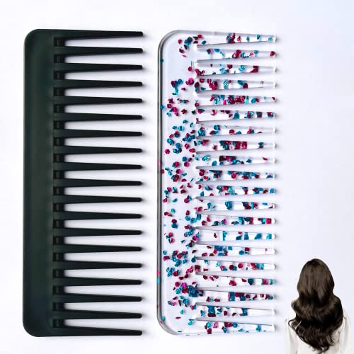 Peigne Cheveux Dent Large Démêlant Cheveux Bouclés, Lisses, Frisés, Afro, Barbe, Antistatique, Résistant À La Chaleur Apte À Coiffure Professionnel, Brosse Homme, Femme Ou Enfant (Noir Et Transparent)