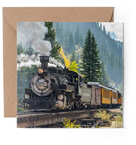 1 carte de vœux (insert photo) – Train à vapeur américain – Vierge d'anniversaire #2147