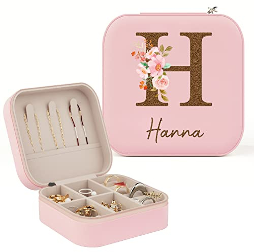 iDIY Personalisiert Schmuckkästchen mädchen Reise kleine - organize Schmuckbox mit Name und Buchstaben für Ohrringe Halskette Ringe Geburtstagsgeschenke für Frauen Mädchen