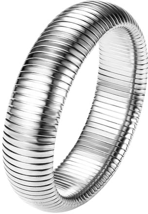 JewelryWe Schlangen Armreif Damen Elastisch: 20mm Breite Silber Edelstahl Stretch Armband Elastisch Schlangenarmband Manschette Armspange für Frauen Mädchen