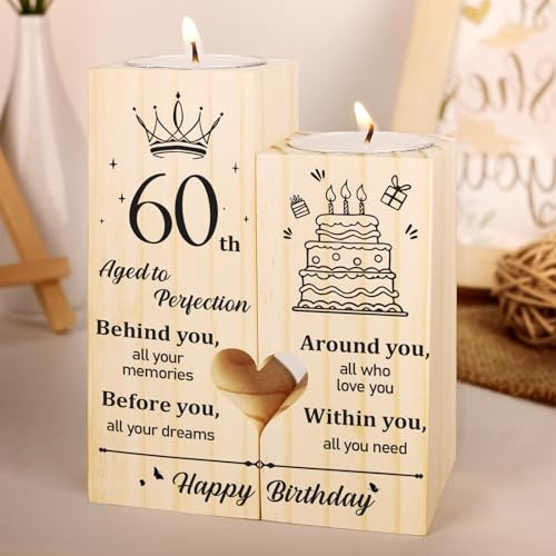 60th Birthday Gifts for Women, Men - Candlestick, 60 Years Old Gift for Her Mum Dad from Daughter Son, Happy Birthday Presents for Grandma Wife Husband Friends Him Candle Holder