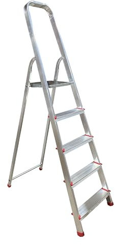 Escalera de Tijera Plegable, Escalera de Aluminio, Multiusos, Antideslizante, Ligera y Resistente, Escalera Doméstica, Fácil Transporte (5 peldaños)