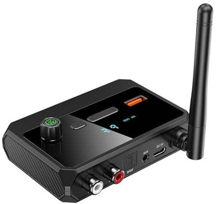 Cuteefun Ricevitore Bluetooth 5.3, Controllo del Volume, Display a LED, Bassa Latenza e Riduzione del Rumore, Supporto RCA Ottico AUX Jack 3,5 mm, Adattatore Bluetooth Jack per Dispositivi Audio