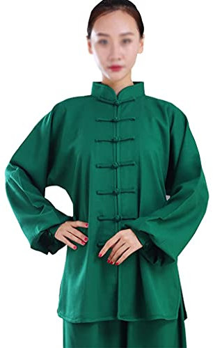 Baumwolle Leinen Stretch Taichi Uniform Frau Chinesische Kampfkunst Anzug Kung Fu Kleidung Wing Chun Kleidung Performance Wear Langarm Hemd Hosen schwarz-M (Grün XL)