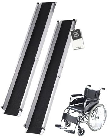 FoundGo 2 STK. Teleskop Rollstuhlrampe [Max. 300kg 83.5-152cm] Aluminium Rampe rutschfeste Teleskoprampe inkl. Tragetasche Auffahrrampe für Manueller Rollstuhl Treppen Fahrrad