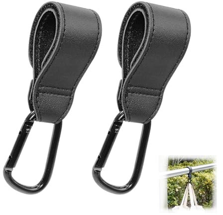 2 Stück Kinderwagen Zubehör,wickeltasche kinderwagen,kinderwagenhaken,Kinderwagen Haken für Taschen,Haken Clips Mit Karabinerhaken,Taschenhalter Aus Leder,Haken Hook für Taschen Halterung Stroller