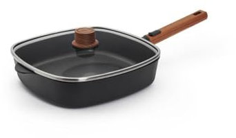 Woll Viereckpfanne Hochrand PFAS Free Frei Glasdeckel Holzgriff modern schwarz Aluminium 28 x 28 cm Spülmaschinen