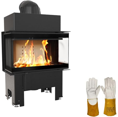KRATKI NBC - Inserto per camino, 7 kW, vetro a 3 lati, design panoramico, stufa a legna con TERMOTEC & Clean Glass – BImSchV 2 & A+ – con detergente per caminetto
