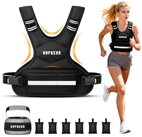 HAPBEAR Chaleco Lastrado -Ajustable de 1.8-4.5 kg, Chalecos con Peso Corporal para Entrenamientos en casa, Correr y Entrenamiento de Fuerza (Negro, 1,8 kg-4,5 kg, con una bolsa para pesas rusas)