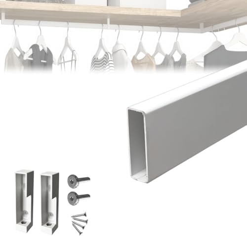 Evotrade - Tubo Appendiabiti Rettangolare in Ferro L.1950 mm con Reggitubi Laterali, Design Moderno e Made in Italy, Alta Resistenza, Per Armadio e Guardaroba (1 Tubo Bianco + 2 Reggitubi Bianchi)