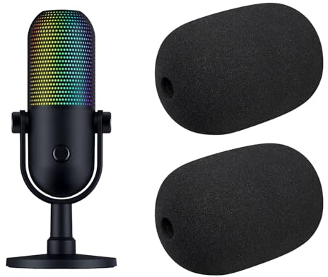 SOULWIT 2 Stück Mikrofon Pop Filter für Razer Seiren V3 Chroma RGB USB, Schutz Mikrofon Schaum Abdecken Windschutz
