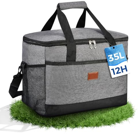 FOSER Grand sac isotherme pliable 35 l avec sangles de transport, sac à déjeuner, sac de camping, sac à provisions, boîte isotherme pour l'extérieur, le bureau