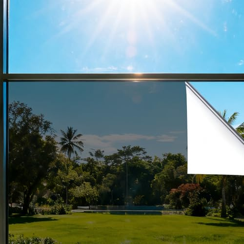 One Way Mirror Window Film, 45x200cm Self-Adhesive Privacy Film for Glass Windows, UV Blocking & Anti-Glare, Suitable for Home Office, Bathroom, Silver