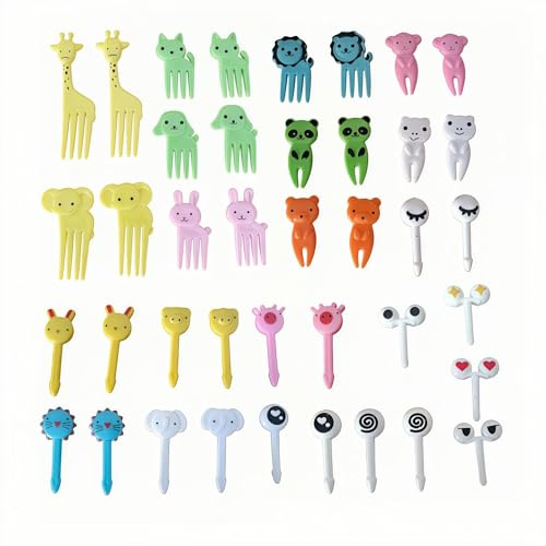 Geettcaifu 40PCS Animal Fruit Food Picks, Bento Box Picks, Mini Cartoon Animal Food Toothpicks, Reusable Lunch Bento Forks Picks, Fun Cute Fruit Toothpicks