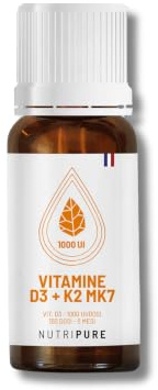 Vitamina D3 + K2 MK7 1000 UI | Con olio d'oliva biologico | 100% puro e naturale | Vegetariano | Rafforza il sistema immunitario | Salute di ossa e muscoli | Scorta per 5 mesi | Prodotto in Francia