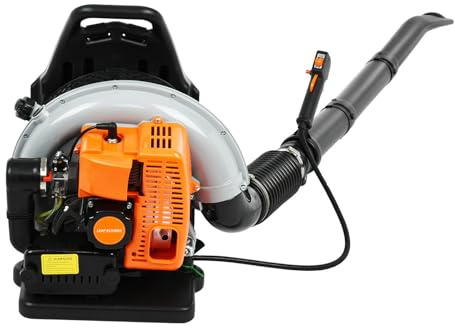 Tifemap Soplador de Hojas Gasolina, Soplador Hojas con Mochila, Sopladora de Jardín de 63cc con Motor 2 Tiempos, 665 CFM para Limpieza Exterior (Naranja-a)