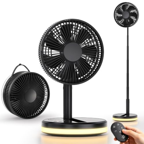 LIPETY 16000mAh Portable Rechargeable Standing Fan - 7.87 Inch Foldable | Pedestal Silent Fans with LED Light Battery USB Powered for Bedroom Home Camping Travel Office