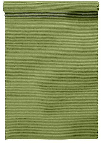 LINUM Uni Dekoratives Tischläufer für Esstisch 45x150 cm, 100% Gerippte Baumwolle, Maschinenwaschbar, Moosgrün