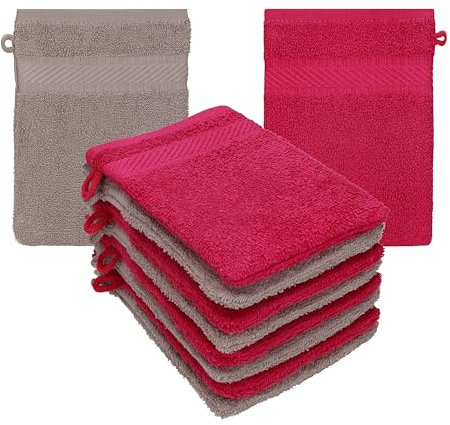 Betz Waschhandschuhe Palermo 10 Stück 16x21 cm – 100% Baumwolle 360g/m² – Weiche Frottee Waschlappen – Pflegeleicht & saugstark – Farbe Cranberry/Stone