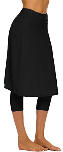 Micosuza Long Swim Skirt with Attached Leggings Modest Sun Protection Sports Skirt for Women