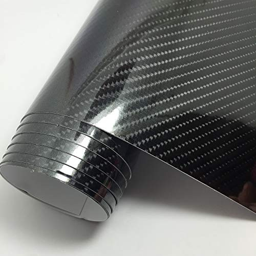 Carbon Fiber Vinyl Wrap for Cars, Black Gloss 6D Car Wrap Vinyl Film with Bubble Free Air Release Vehicle Moto DIY Sticker Decal Interior Exterior (1ft x 10ft)