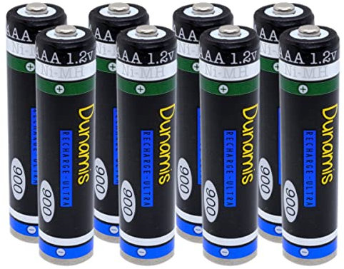 Dunamis Paquete de 8 Pilas NiMH 1,2 V AAA 900 mAh Recargables de Alta Capacidad adecuadas para teléfonos inalámbricos, cámaras Digitales, Auriculares Bluetooth y Dispositivos de Alta Potencia