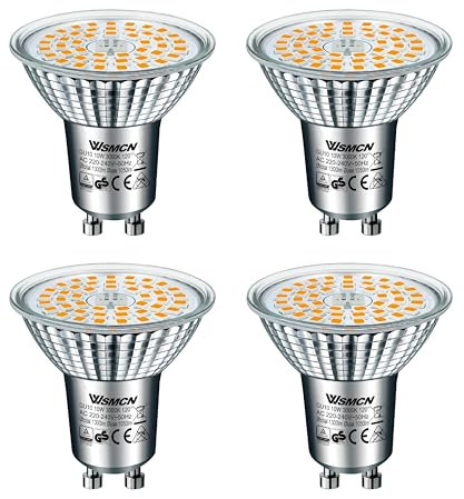 WSMCN GU10 LED Warmweiß Lampe, 10W Ersetzt 140W Halogen Leuchtmittel, 1050 Lumen 3000K Reflektorlampe, AC 230V Flimmerfrei Strahler, 120°Abstrahlwinkel Spot, Nicht Dimmbar Birnen, 4 Stücke