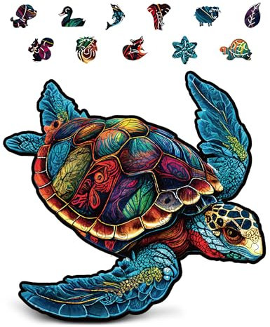 Crafthub Premium Holzpuzzle für Erwachsene & Kinder – Tierpuzzle Buntes Meeresschildkröten Design – 122 Teile – Hochwertiges Holz mit UV-Druck