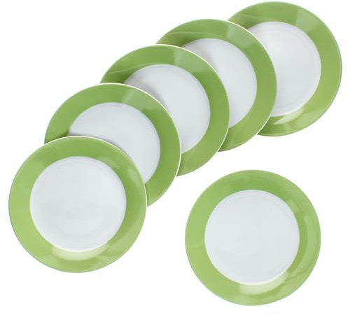MamboCat Lot de 6 assiettes à gâteau vertes - Assiettes à petit-déjeuner en porcelaine colorée pour 6 personnes - Petites assiettes colorées pour salade, dessert, etc. pour le petit-déjeuner, le