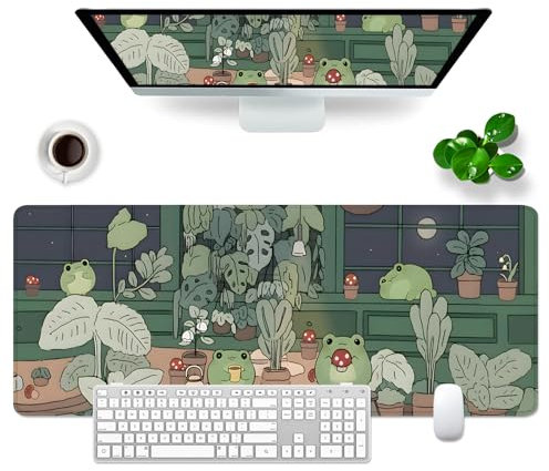 WYDUCVI Green Gaming Mouse Mat - Large Frog XL Desk Pad 31.5x11.8x0.12 Inch (80x30 CM) - Cute Kawaii Keyboard Pad Office Accessories