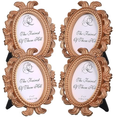 Gadpiparty 4 Pieces Vintage Antique Picture Frames - Mini Gold Antique Table Top Display, for Small Photo Jewelry Display Photography DIY Small Creative Photo Props for Home Decoration