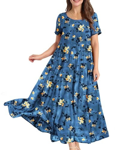 YESNO Women Short Sleeve Boho Summer Maxi Dress with Pockets 4XL EJF CR428