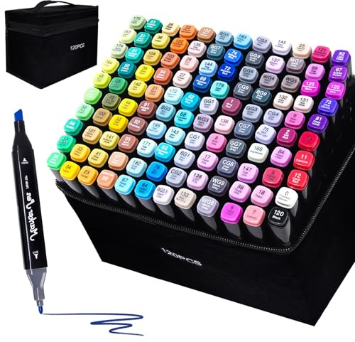 TBC The Best Crafts 120 Couleurs Feutre Alcool, Feutre a Alcool Double Pointe, Séchage Rapide et Permanent Marqueur Alcool pour Peinture, Design, Manga