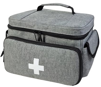 Sac Médical - Sac de Premier Secours Vide, Trousse d'Urgence, Organiseur de Médicaments de Grande Capacité avec plusieurs Compartiments pour Visites à Domicile, Maison, Voyage - Noir (Gris)