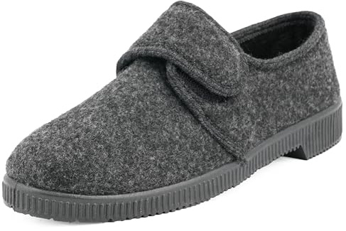 JOMIX Charentaises Homme avec Scratch Chaussons Diabétiques Homme Chaussons Homme en Feutre Pantoufles Orthopediques Hiver Confortable