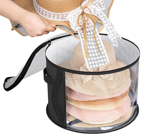 Bolsa de almacenamiento para sombrero de gran capacidad – Caja de almacenamiento transparente con cremallera suave, diseño plegable | Almacenamiento multifuncional en casa, armario, viaje, bolsa de